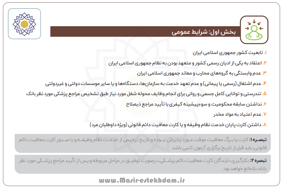 شرایط عمومی استخدام در بانک مهر